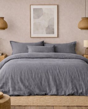 Beau Maison Muslin Duvet Cover Gray - 100% Premium Percale Cotton