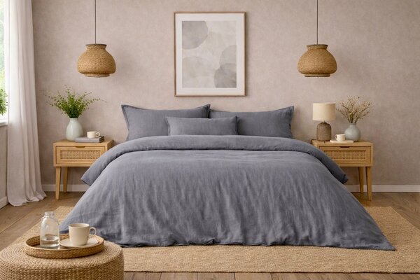 Beau Maison 100% Premium Percale Cotton - Muslin Duvet Cover Gray