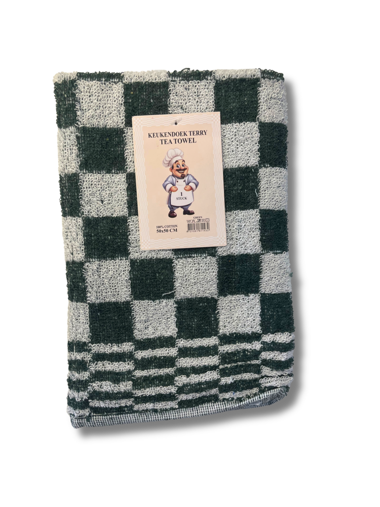 Beau Maison Katoenen Keuken Handdoek - Geblokt Groen