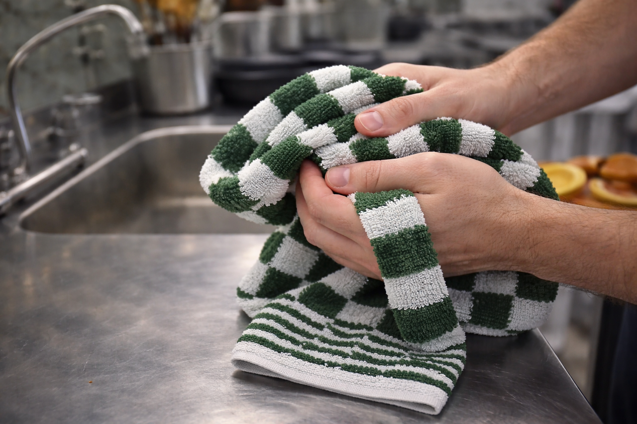 Beau Maison Katoenen Keuken Handdoek - Geblokt Groen