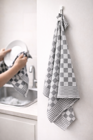 Beau Maison Checked Tea Towel Grey (set of 6)
