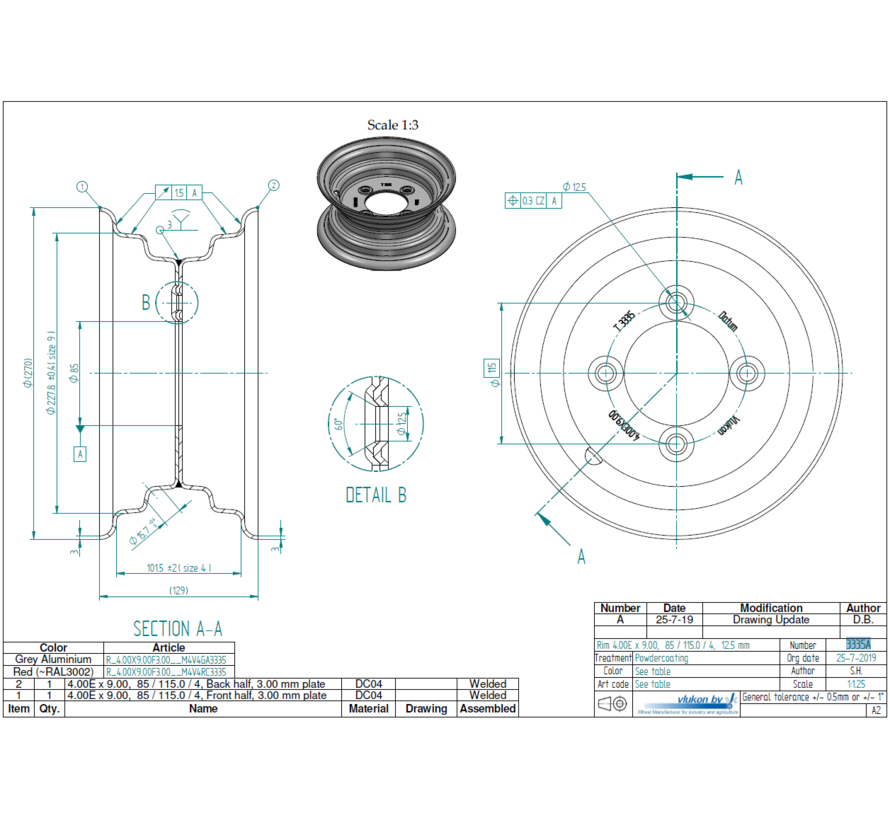 3.00 mm thick one piece welded RIM, diameter: 9 inch, width: 4.00 inch, pcd: 115mm & center bore: 85mm l 4 Raised bolt holes