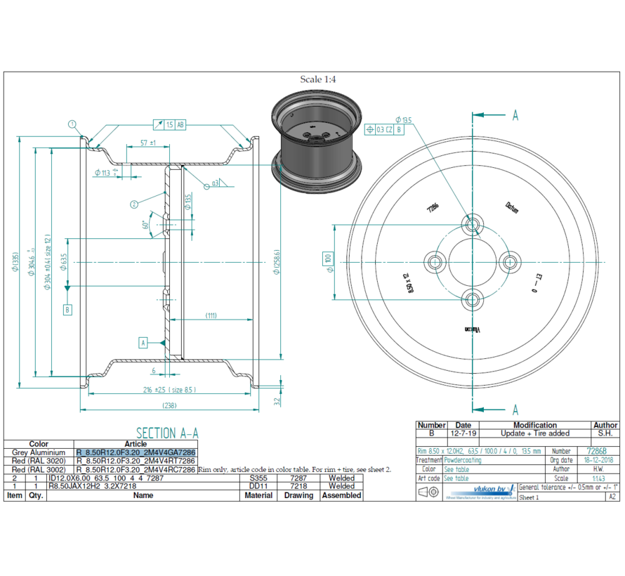 3.20 mm thick one piece welded wheel rim with double saftey hump | diameter: 12 inch | width: 8.50 inch | pcd: 100mm & center bore: 63,5mm l 4 Raised bolt holes