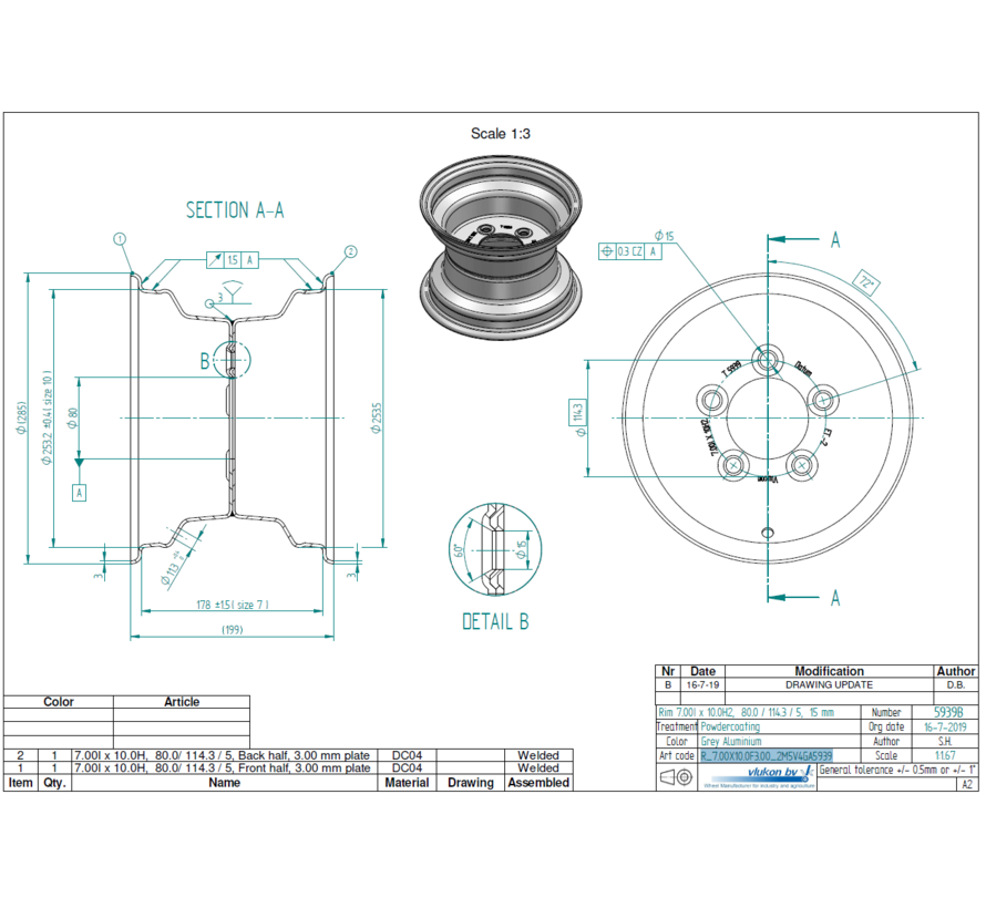 3.00 mm thick one piece welded RIM, diameter: 10 inch, width: 7.00 inch, pcd: 114,3mm & center bore: 80mm l 5 Raised bolt holes