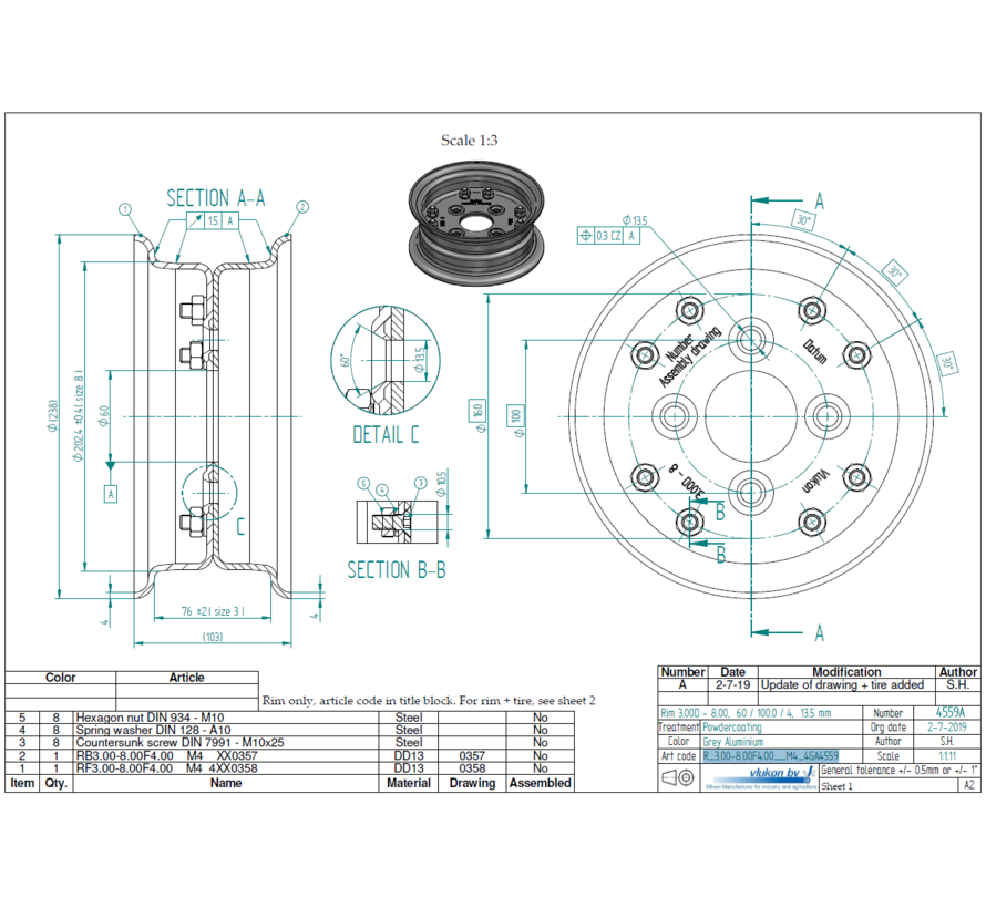 4.00 mm thick two piece divided rim | diameter: 8 inch | width: 3.00 inch | pcd: 100mm & center bore: 60mm l 4 Raised bolt holes