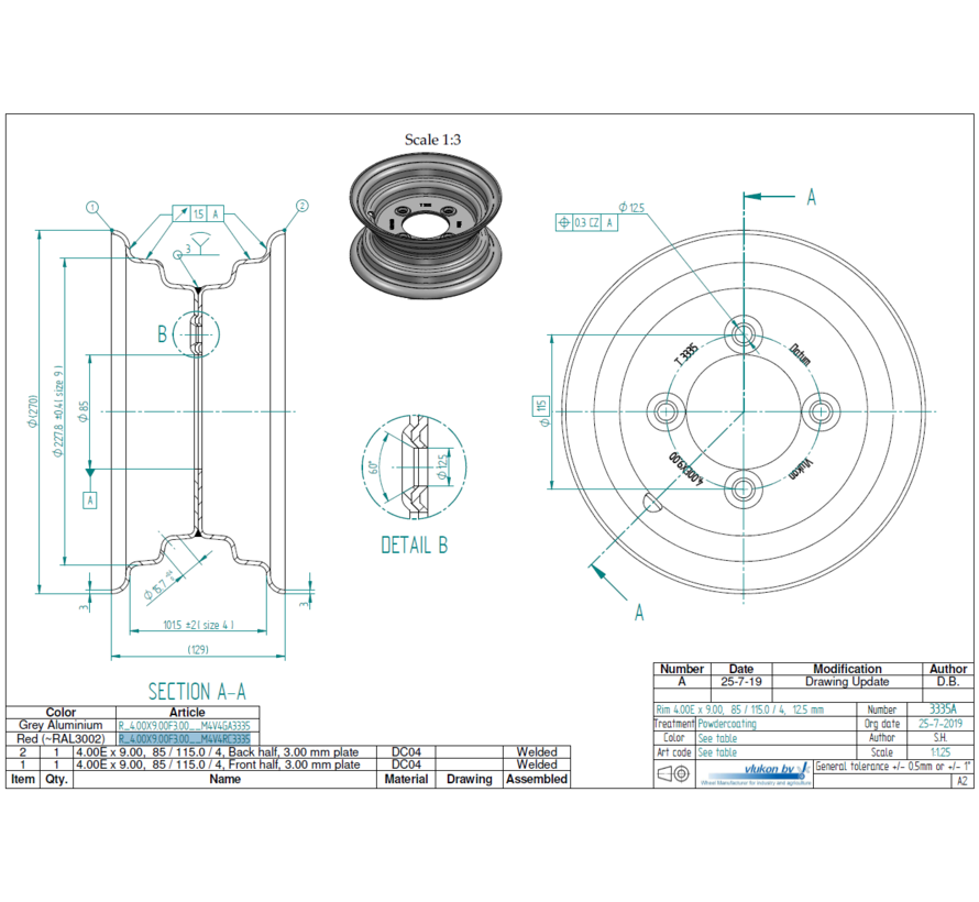 3.00 mm thick one piece welded RIM, diameter: 9 inch, width: 4.00 inch, pcd: 115mm & center bore: 85mm l 4 Raised bolt holes