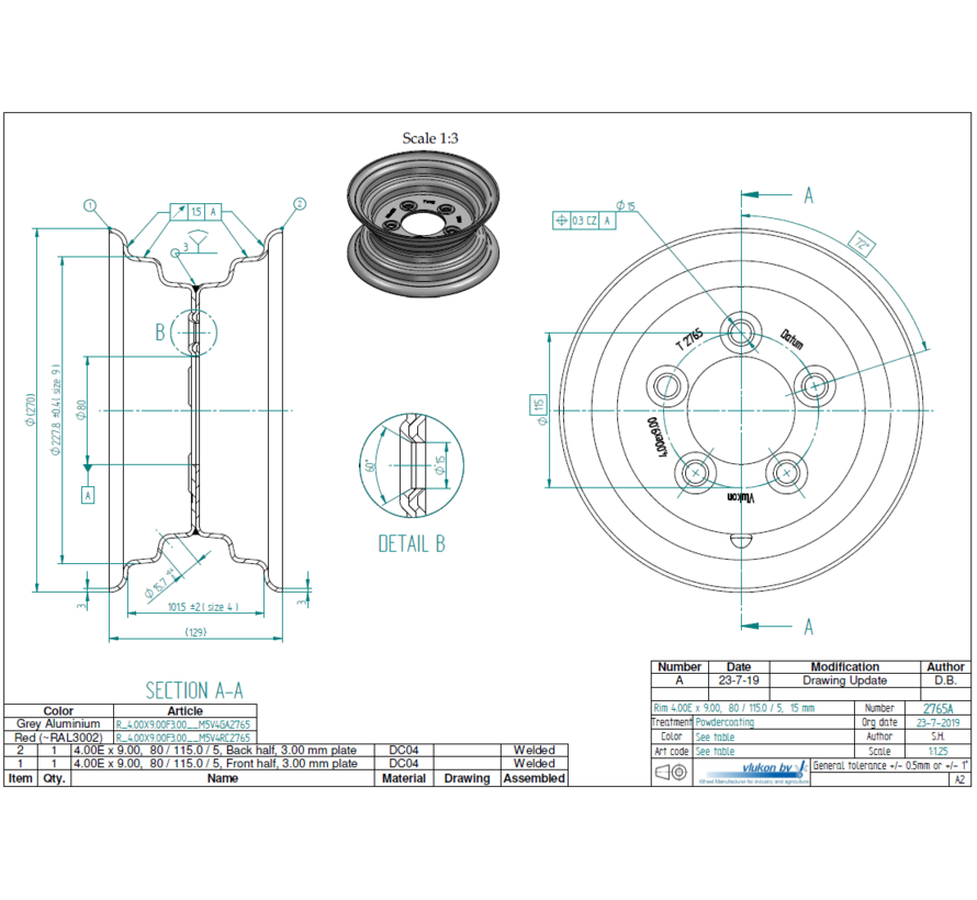 3.00 mm thick one piece welded RIM, diameter: 9 inch, width: 4.00 inch, pcd: 115mm & center bore: 80mm l 5 Raised bolt holes