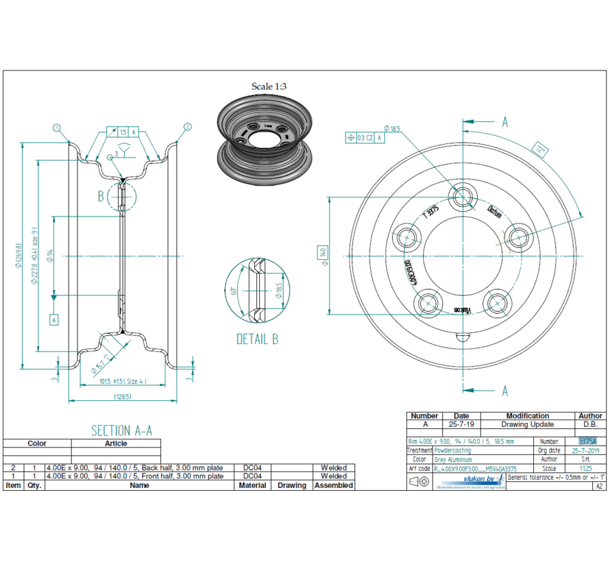 3.00 mm thick one piece welded RIM, diameter: 9 inch, width: 4.00 inch, pcd: 140mm & center bore: 94mm l 5 Raised bolt holes