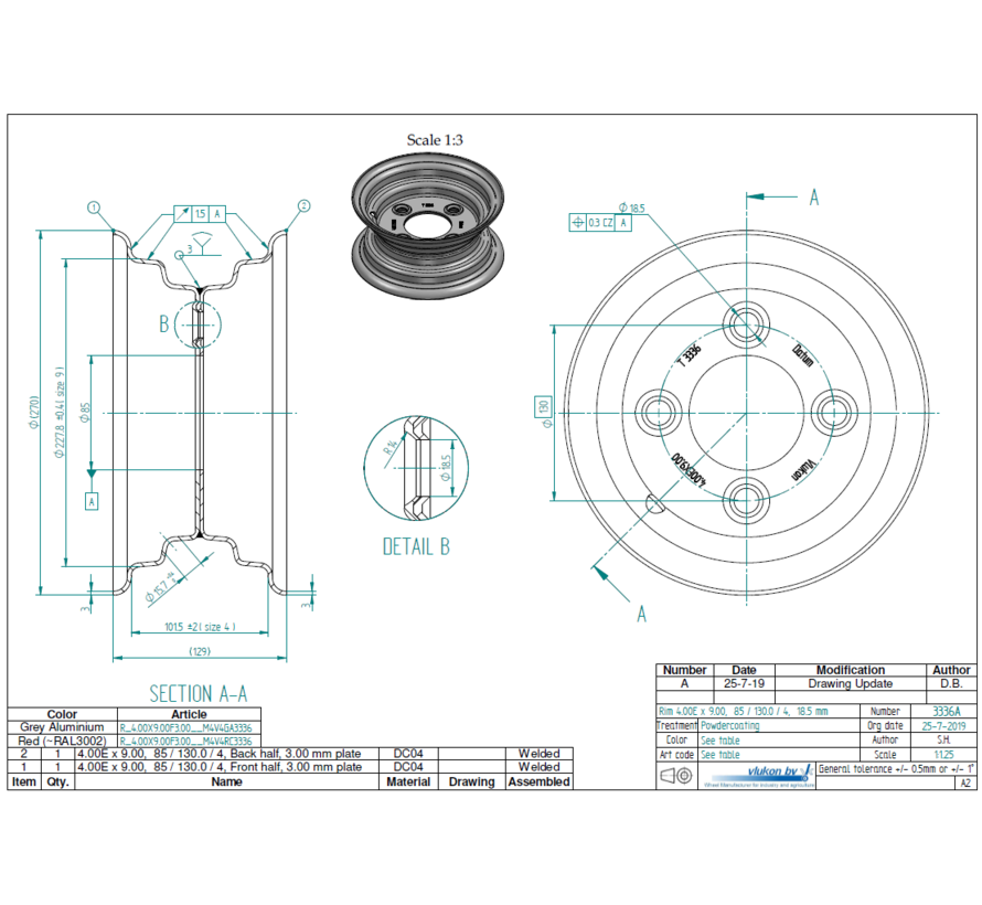 3.00 mm thick one piece welded RIM, diameter: 9 inch, width: 4.00 inch, pcd: 120mm & center bore: 85mm l 4 Raised bolt holes