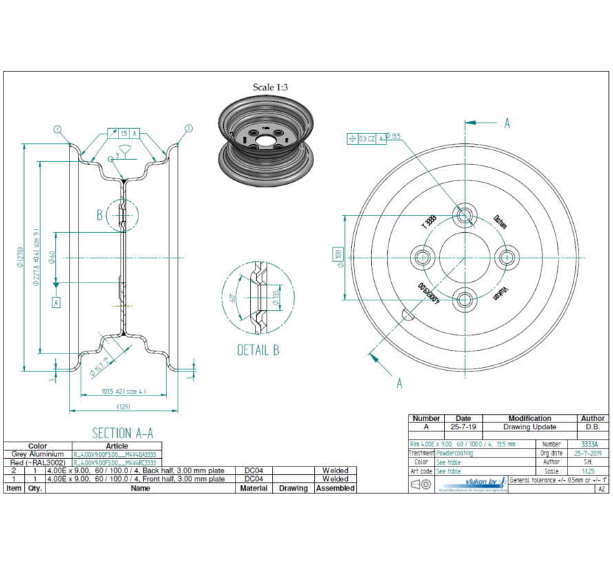 3.00 mm thick one piece welded RIM, diameter: 9 inch, width: 4.00 inch, pcd: 100mm & center bore: 60mm l 4 Raised bolt holes
