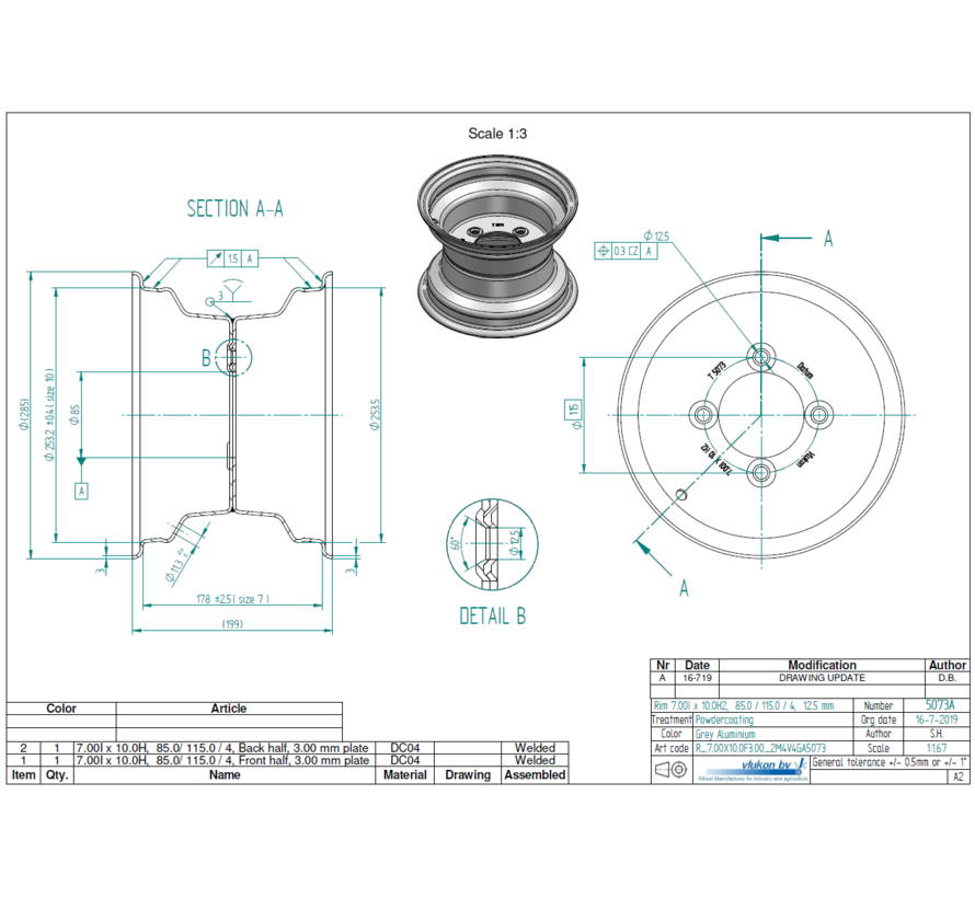 3.00 mm thick one piece welded RIM, diameter: 10 inch, width: 7.00 inch, pcd: 115mm & center bore: 85mm l 4 Raised bolt holes