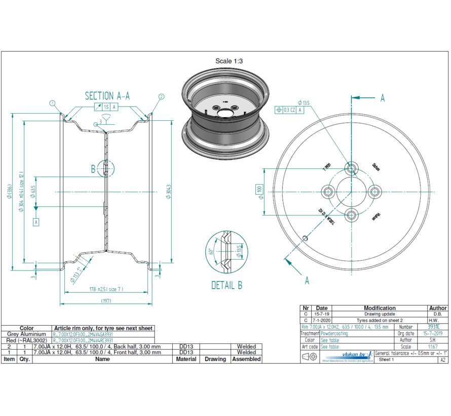 3.00 mm thick one piece welded RIM, diameter: 12 inch, width: 7.00 inch, pcd: 100mm & center bore: 63,5mm l 4 Raised bolt holes