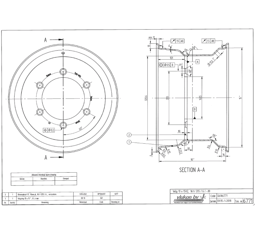 4.00 mm thick one piece welded wheel rim with double saftey hump | diameter: 15 inch | width: 10.0 inch | pcd: 205mm & center bore: 161mm l 6  bolt holes