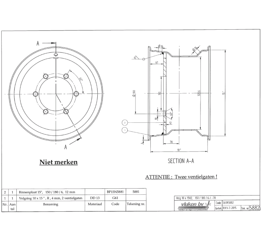 4.00 mm thick one piece welded wheel rim with double saftey hump | diameter: 15 inch | width: 10.0 inch | pcd: 180mm & center bore: 150mm l 6  bolt holes