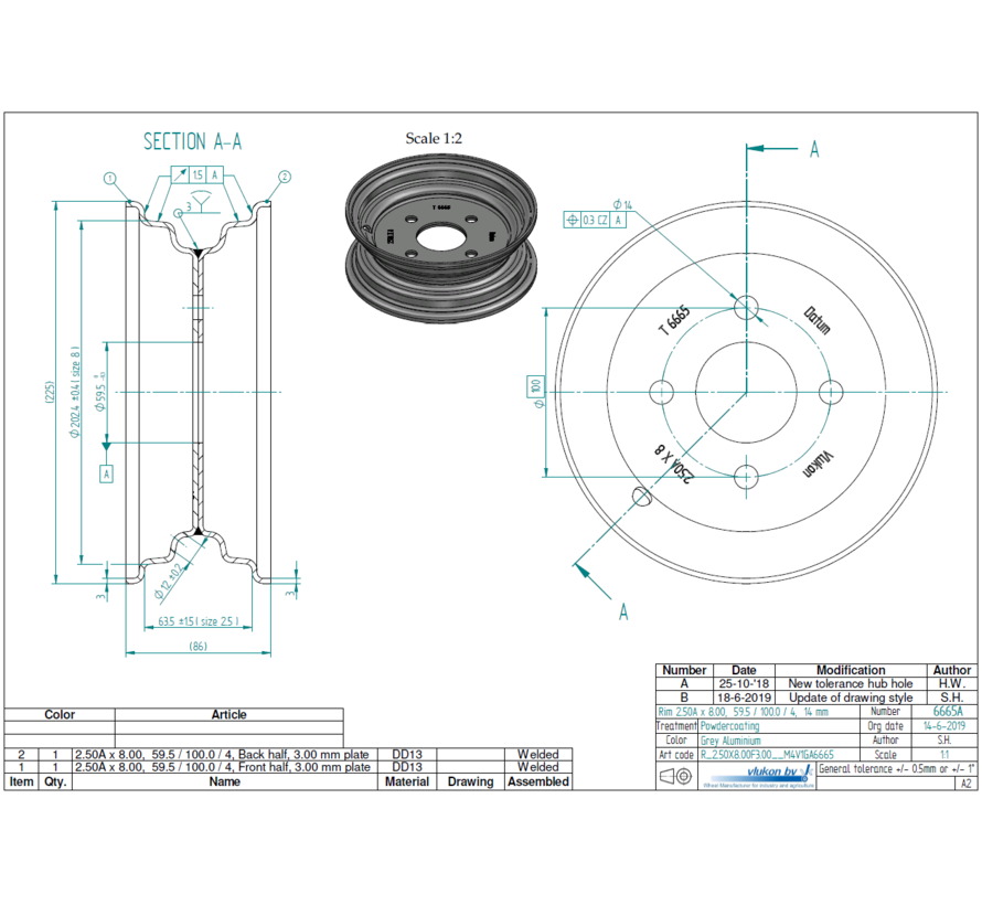 3.00 mm thick one piece welded RIM, diameter: 8 inch, width: 2.50 inch, pcd: 100mm & center bore: 59,5mm l 4  bolt holes
