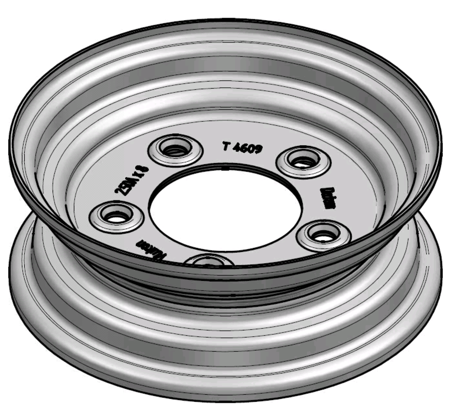 1.75 mm thick one piece welded RIM, diameter: 8 inch, width: 2.50 inch, pcd: 115mm & center bore: 80mm l 5 Raised bolt holes