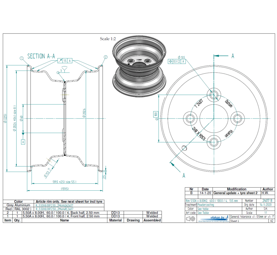 2.50 mm thick one piece welded RIM, diameter: 8 inch, width: 5.50 inch, pcd: 100mm & center bore: 60mm l 4 Raised bolt holes