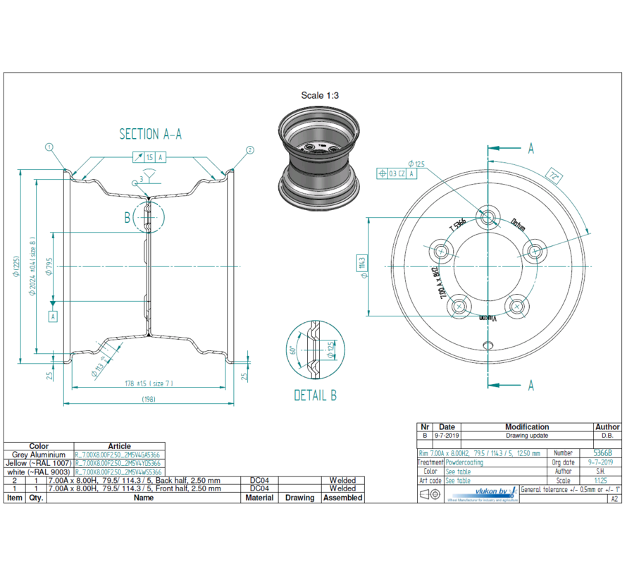 2.50 mm thick one piece welded RIM, diameter: 8 inch, width: 7.00 inch, pcd: 114,3mm & center bore: 79,5mm l 5 Raised bolt holes
