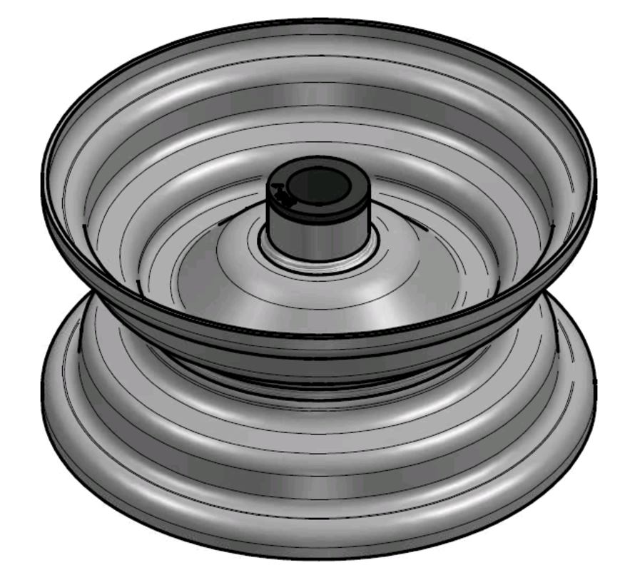 1.75 mm thick one piece welded RIM, diameter: 6 inch, width: 2.50 inch, bearing in hub: Plain bearing 20 mm with flange thickness 3 mm