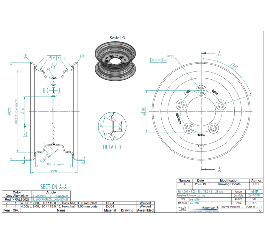 3.00 mm thick one piece welded RIM, diameter: 9 inch, width: 4.00 inch, pcd: 115mm & center bore: 80mm l 5 Raised bolt holes