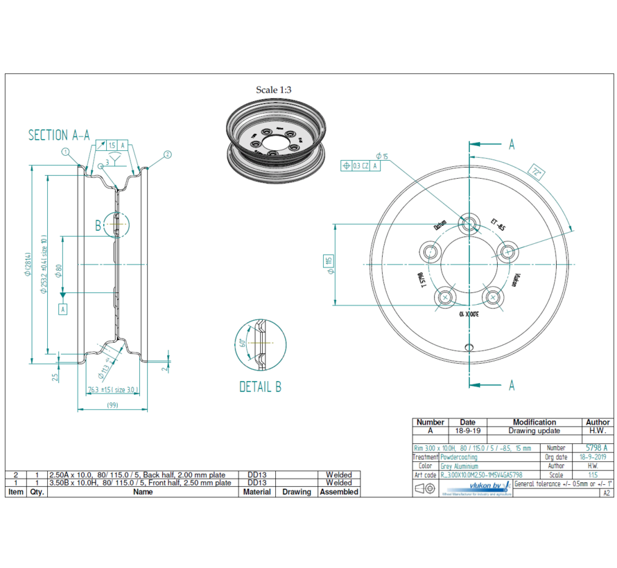2.00 mm thick one piece welded RIM, diameter: 10 inch, width: 3.00 inch, pcd: 115mm & center bore: 80mm l 5 Raised bolt holes