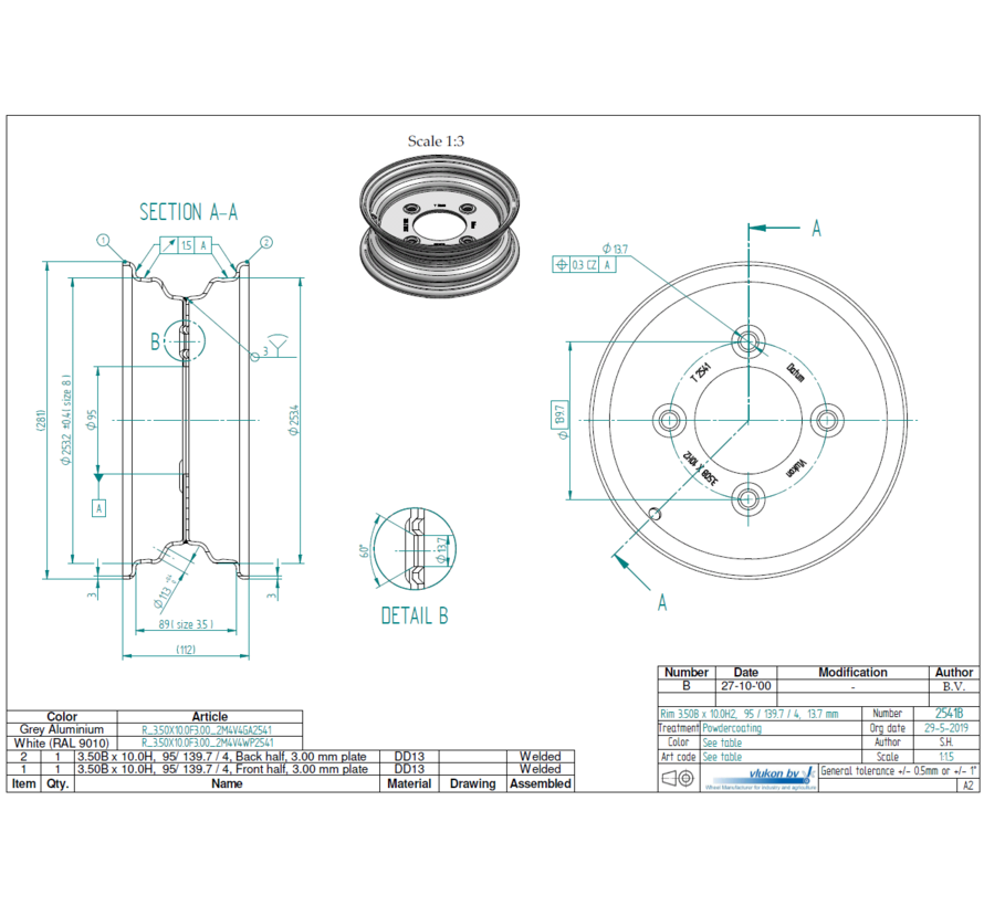 3.00 mm thick one piece welded RIM, diameter: 10 inch, width: 3.50 inch, pcd: 139,7mm & center bore: 95mm l 4 Raised bolt holes