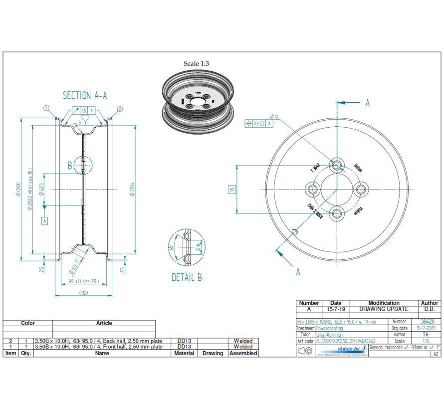 2.50 mm thick one piece welded RIM, diameter: 10 inch, width: 3.50 inch, pcd: 95mm & center bore: 62,5mm l 4 Raised bolt holes