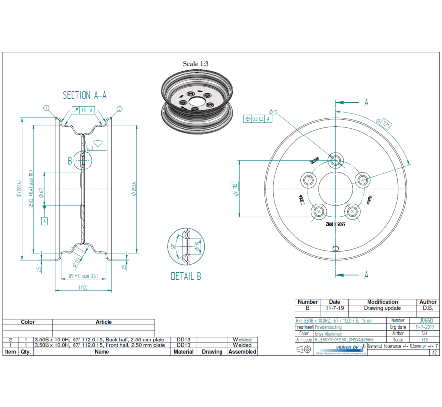 2.50 mm thick one piece welded RIM, diameter: 10 inch, width: 3.50 inch, pcd: 112mm & center bore: 67mm l 5 Raised bolt holes