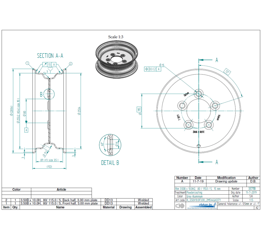 3.00 mm thick one piece welded RIM, diameter: 10 inch, width: 3.50 inch, pcd: 115mm & center bore: 80mm l 5 Raised bolt holes