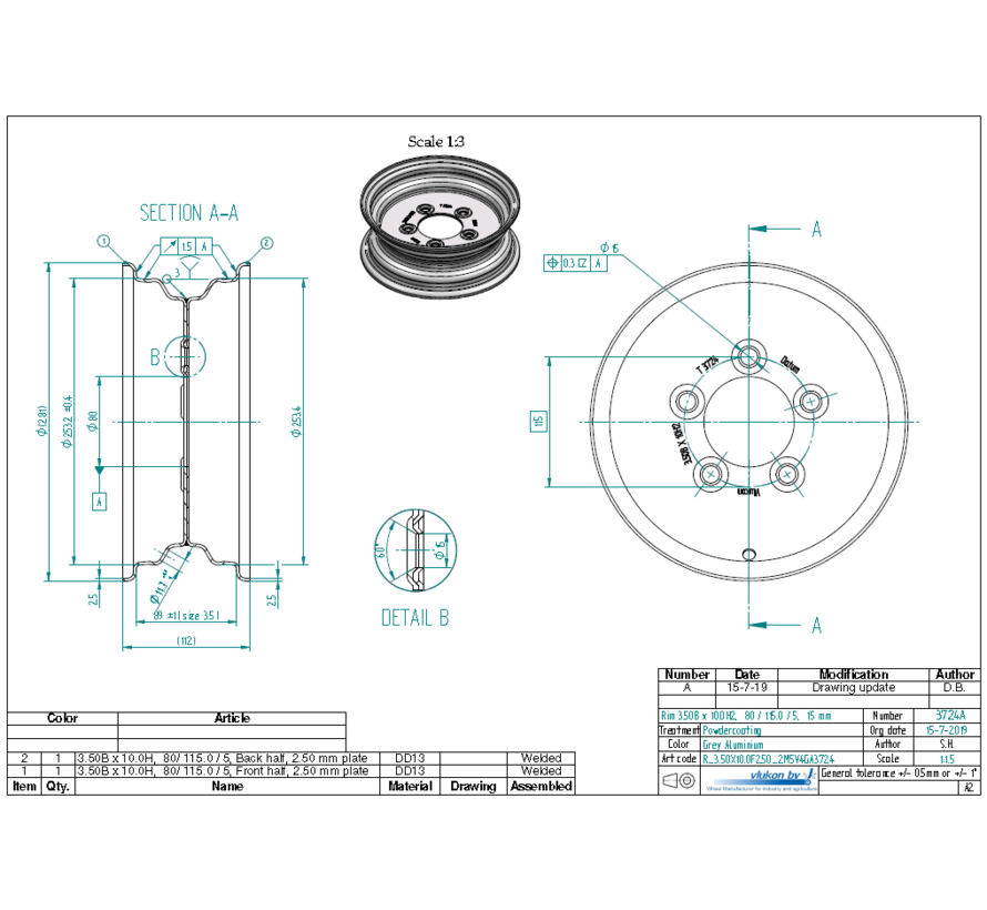 2.50 mm thick one piece welded RIM, diameter: 10 inch, width: 3.50 inch, pcd: 115mm & center bore: 80mm l 4 Raised bolt holes