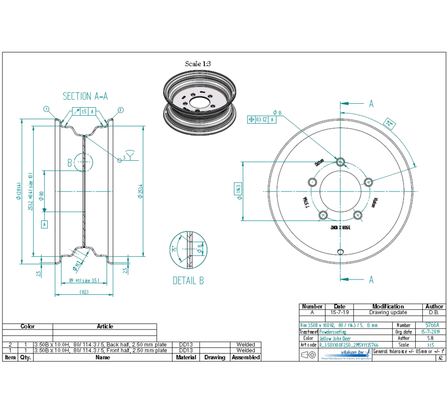 2.50 mm thick one piece welded RIM, diameter: 10 inch, width: 3.50 inch, pcd: 114,3mm & center bore: 80mm l 5  bolt holes