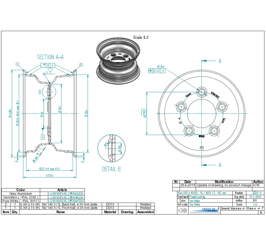 4.00 mm thick one piece welded RIM, diameter: 10 inch, width: 6.00 inch, pcd: 140mm & center bore: 94mm l 4 Raised bolt holes