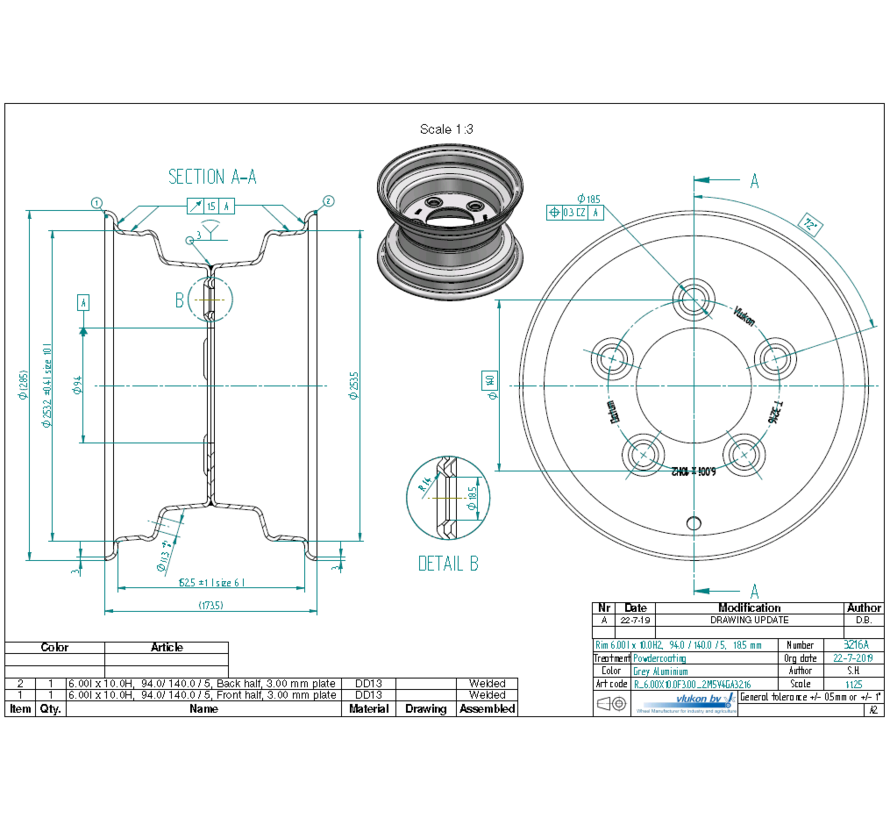 3.00 mm thick one piece welded RIM, diameter: 10 inch, width: 6.00 inch, pcd: 140mm & center bore: 94mm l 5 Raised bolt holes