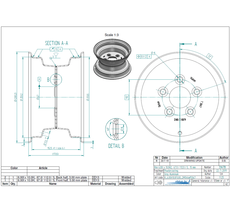 3.00 mm thick one piece welded RIM, diameter: 10 inch, width: 6.00 inch, pcd: 112mm & center bore: 67mm l 5 Raised bolt holes