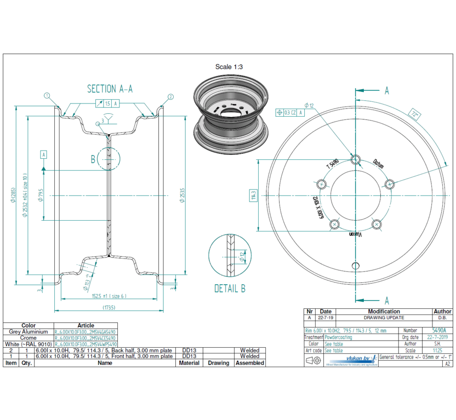 3.00 mm thick one piece welded RIM, diameter: 10 inch, width: 6.00 inch, pcd: 114,3mm & center bore: 79,5mm l 5  bolt holes