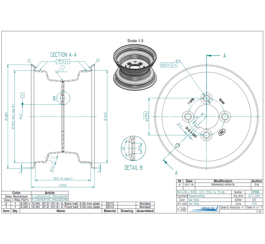 3.00 mm thick one piece welded RIM, diameter: 10 inch, width: 6.00 inch, pcd: 101,6mm & center bore: 67mm l 4 Raised bolt holes