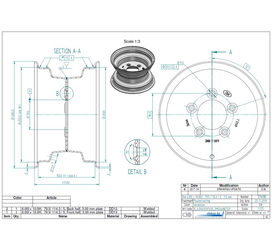 3.00 mm thick one piece welded RIM, diameter: 10 inch, width: 6.00 inch, pcd: 114,3mm & center bore: 79,5mm l 5 Raised bolt holes