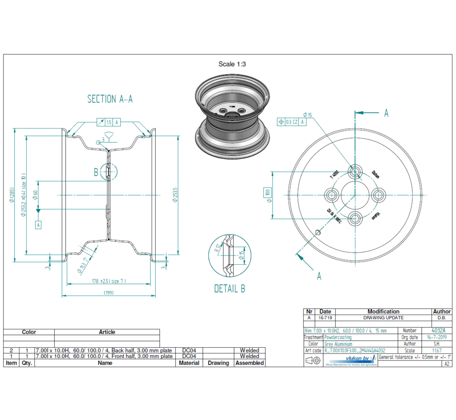 3.00 mm thick one piece welded RIM, diameter: 10 inch, width: 7.00 inch, pcd: 100mm & center bore: 60mm l 4 Raised bolt holes