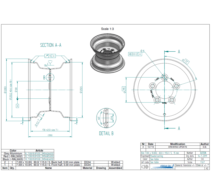 3.00 mm thick one piece welded RIM, diameter: 10 inch, width: 7.00 inch, pcd: 115mm & center bore: 80mm l 5 Raised bolt holes