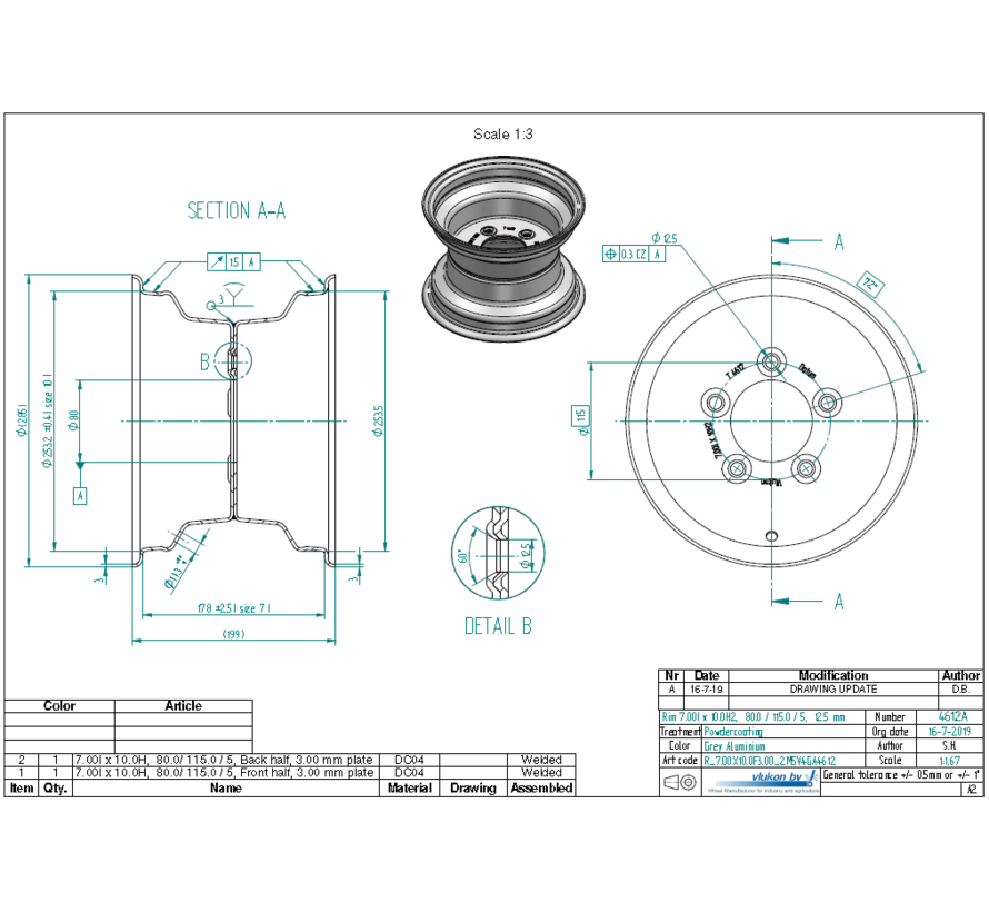 3.00 mm thick one piece welded RIM, diameter: 10 inch, width: 7.00 inch, pcd: 115mm & center bore: 80mm l 5 Raised bolt holes
