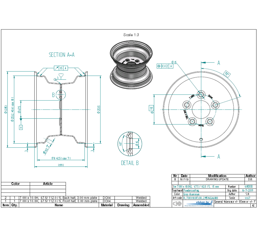 3.00 mm thick one piece welded RIM, diameter: 10 inch, width: 7.00 inch, pcd: 112mm & center bore: 68mm l 5 Raised bolt holes