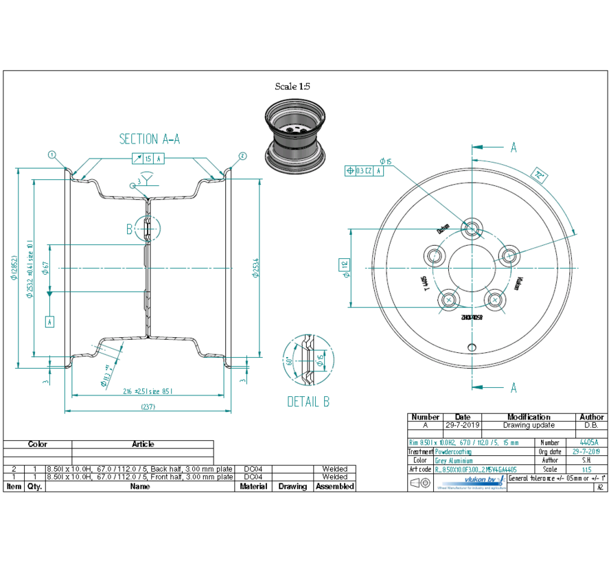 3.00 mm thick one piece welded RIM, diameter: 10 inch, width: 8.50 inch, pcd: 112mm & center bore: 67mm l 5 Raised bolt holes