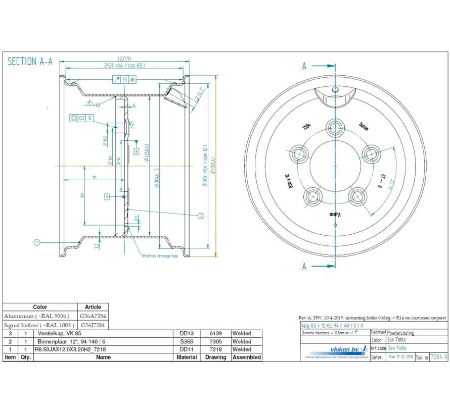 3.20 mm thick one piece welded wheel rim with double saftey hump | diameter: 12 inch | width: 8.50 inch | pcd: 140mm & center bore: 94mm l 5 Raised bolt holes