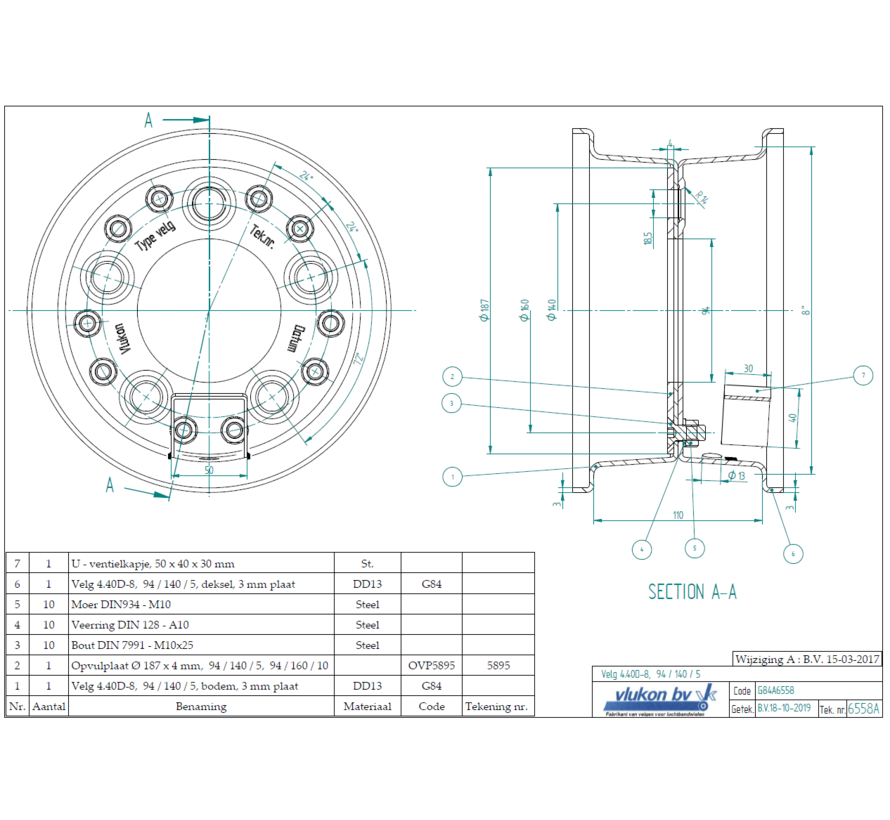 3.00 mm thick two piece divided rim | diameter: 8 inch | width: 4.40 inch | pcd: 140mm & center bore: 94mm l 5 Raised bolt holes