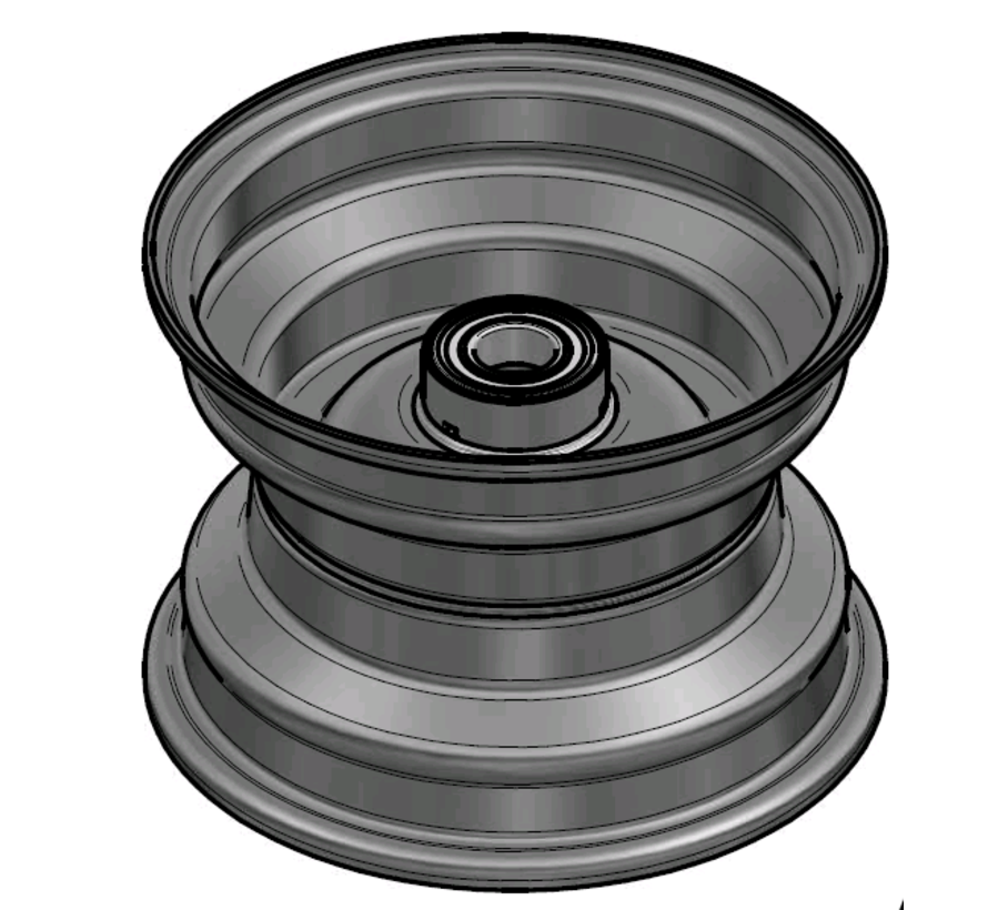 2.50 mm thick one piece welded RIM, diameter: 8 inch, width: 5.50 inch, bearing in hub: 6205-2RS