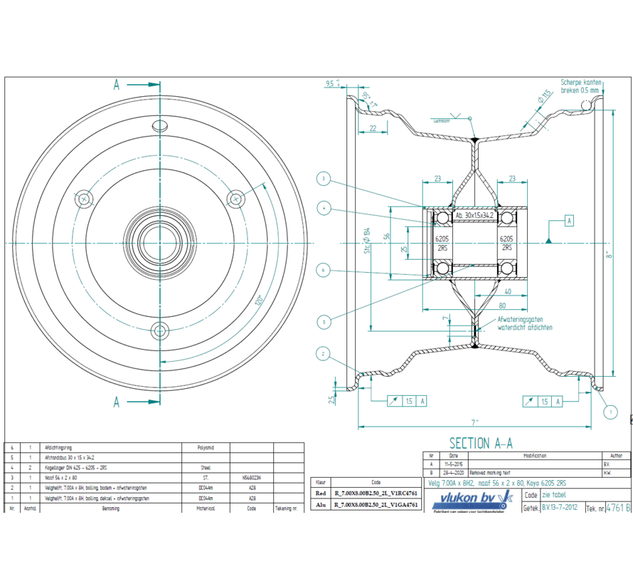 2.50 mm thick one piece welded RIM, diameter: 8 inch, width: 7.00 inch, bearing in hub: 6205-2RS