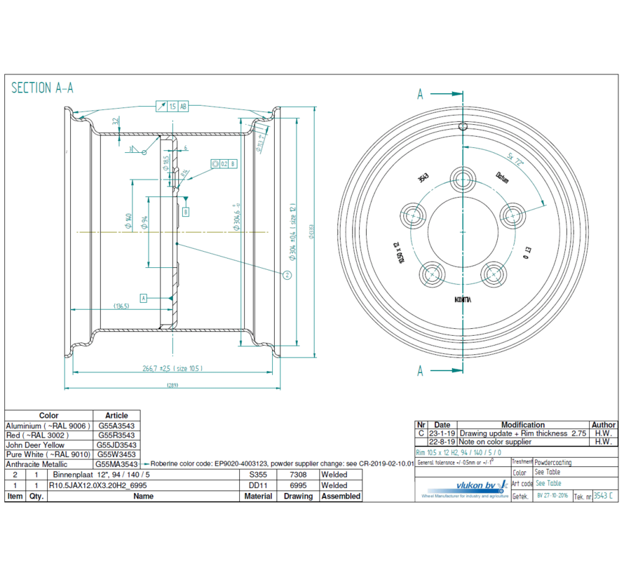 3.20 mm thick one piece welded wheel rim with double saftey hump | diameter: 12 inch | width: 10.50 inch | pcd: 140mm & center bore: 94mm l 5 Raised bolt holes