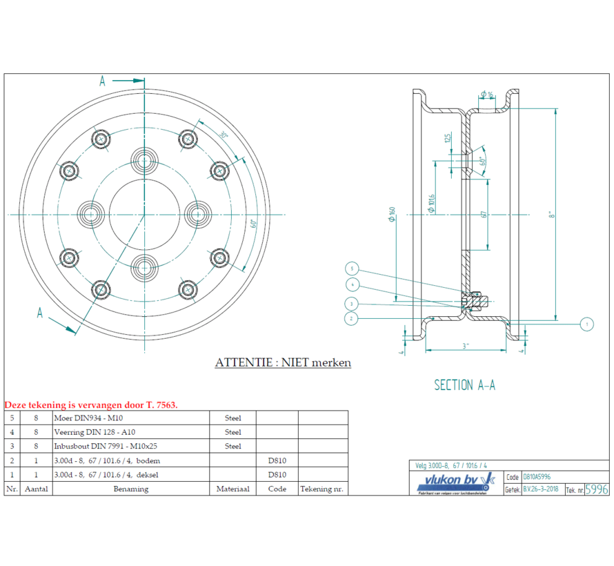 4.00 mm thick two piece divided rim | diameter: 8 inch | width: 3.00 inch | pcd: 101,6mm & center bore: 67mm l 4 Raised bolt holes