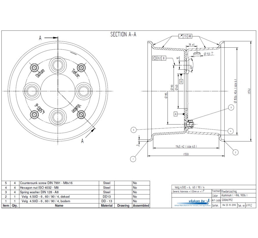 3.00 mm thick two piece divided rim | diameter: 6 inch | width: 4.50 inch | pcd: 90mm & center bore: 60mm l 4 Raised bolt holes