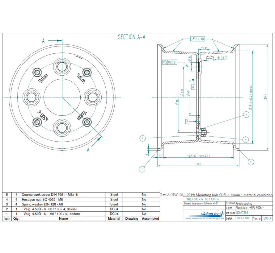 3.00 mm thick two piece divided rim | diameter: 6 inch | width: 4.50 inch | pcd: 100mm & center bore: 60mm l 4 Raised bolt holes